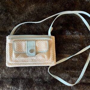 Gianni Bernini straw bone and blue crossbody, excellent condition